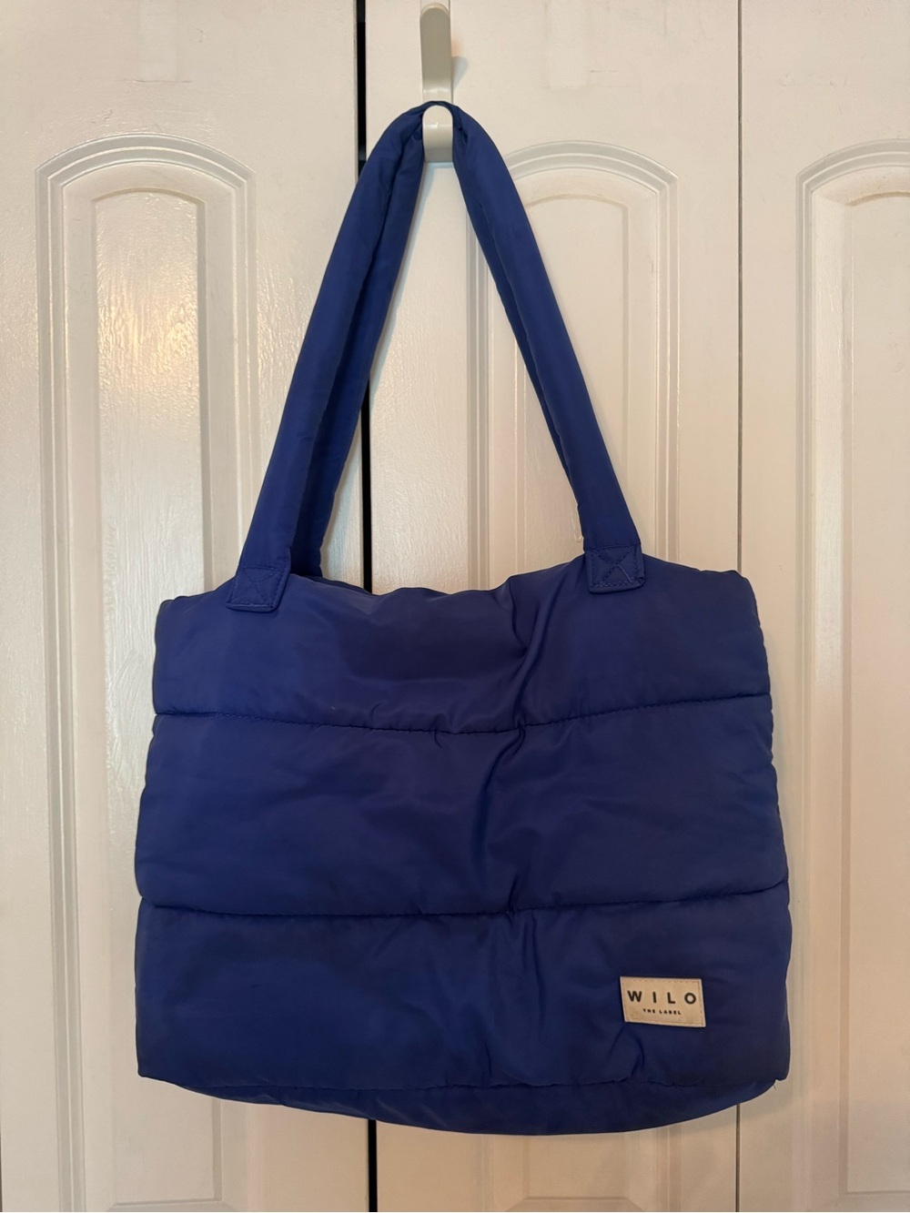 Quilted Puffer Tote Bag in Blue